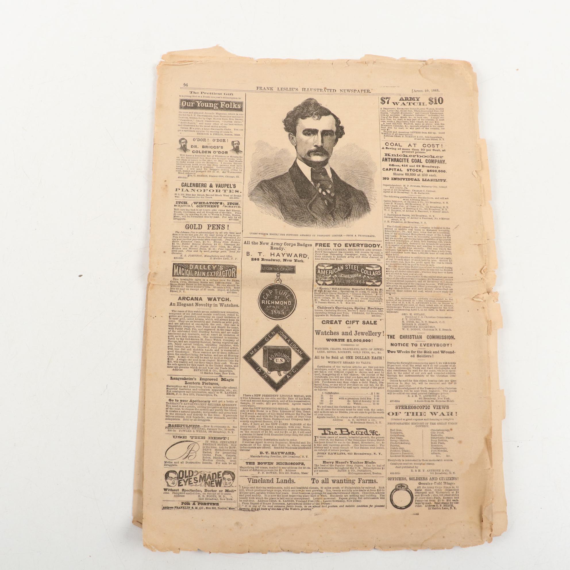"Frank Leslie's Illustrated Newspaper" with Lincoln Assassination Article, 1865