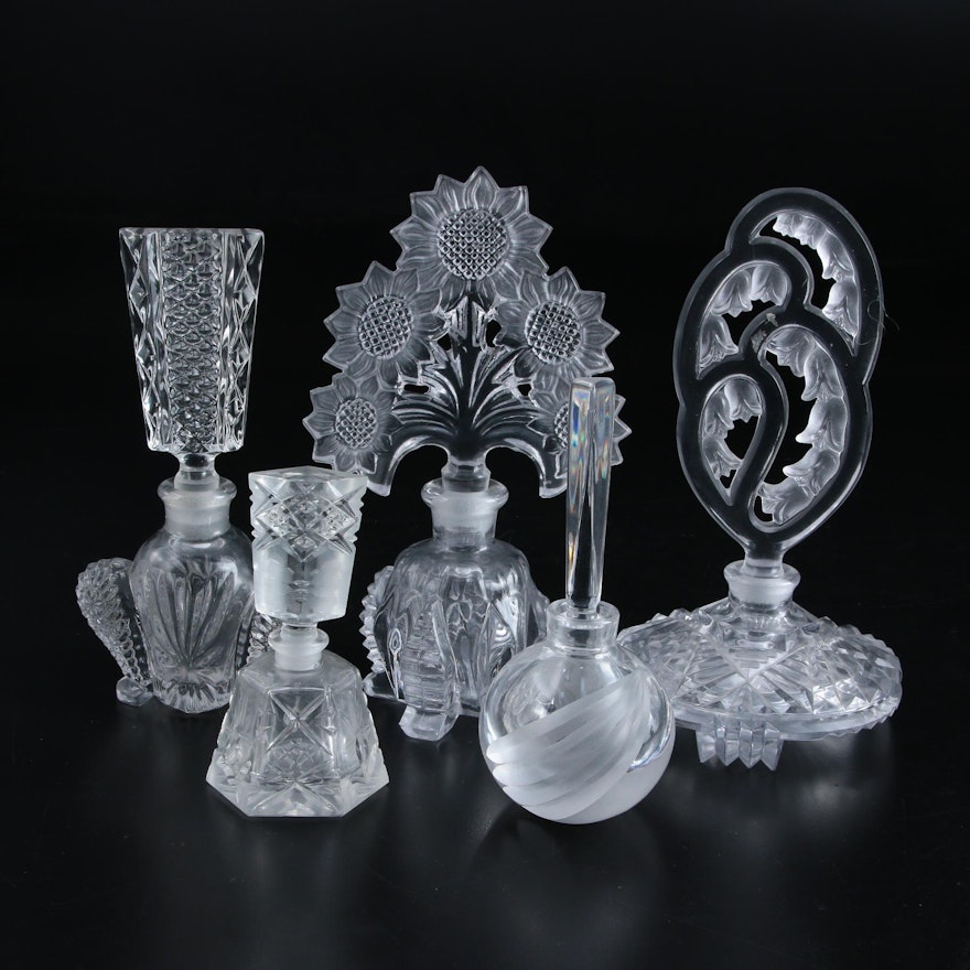 Art Deco Cut and Pressed Glass and Crystal Perfume Bottles, Early-Mid 20th C.