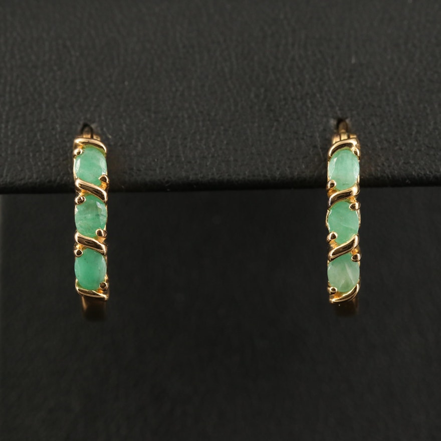 Sterling Silver Emerald Hoop Earrings