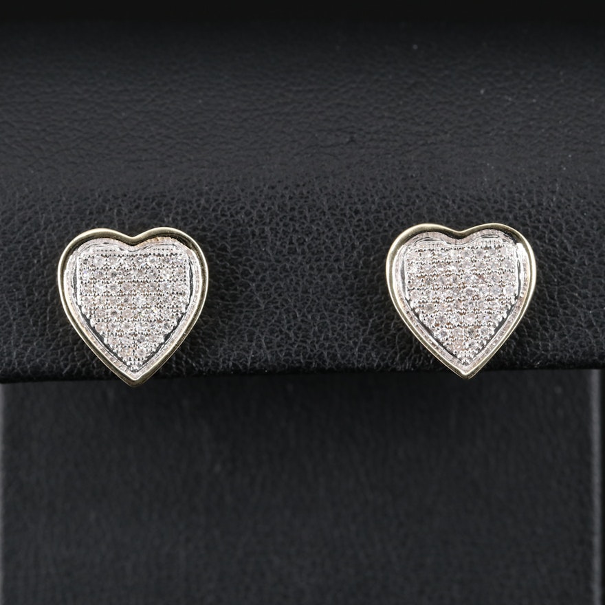 14K Diamond Heart Cluster Earrings