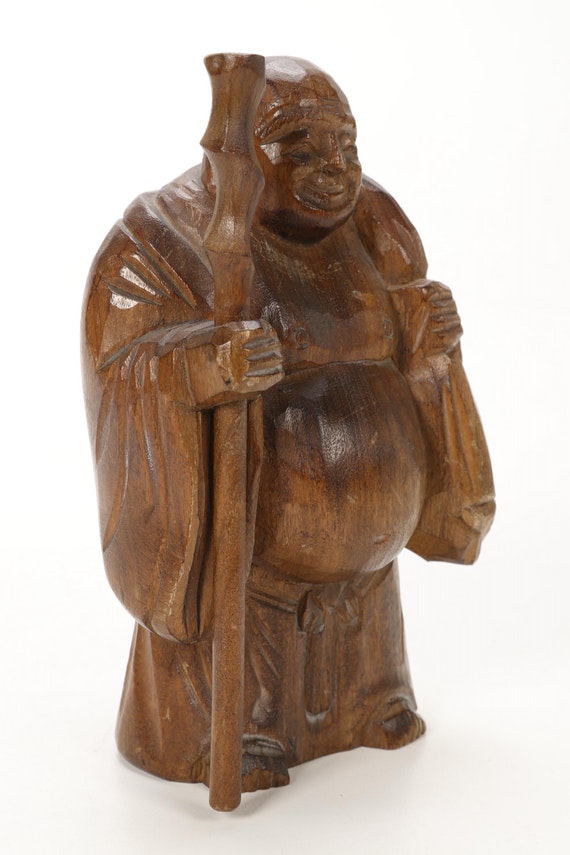 Japanese Style Wooden "Seven Lucky Gods" Figurines with Display Stand