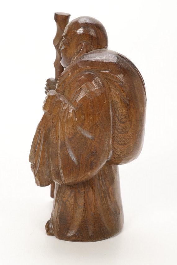 Japanese Style Wooden "Seven Lucky Gods" Figurines with Display Stand