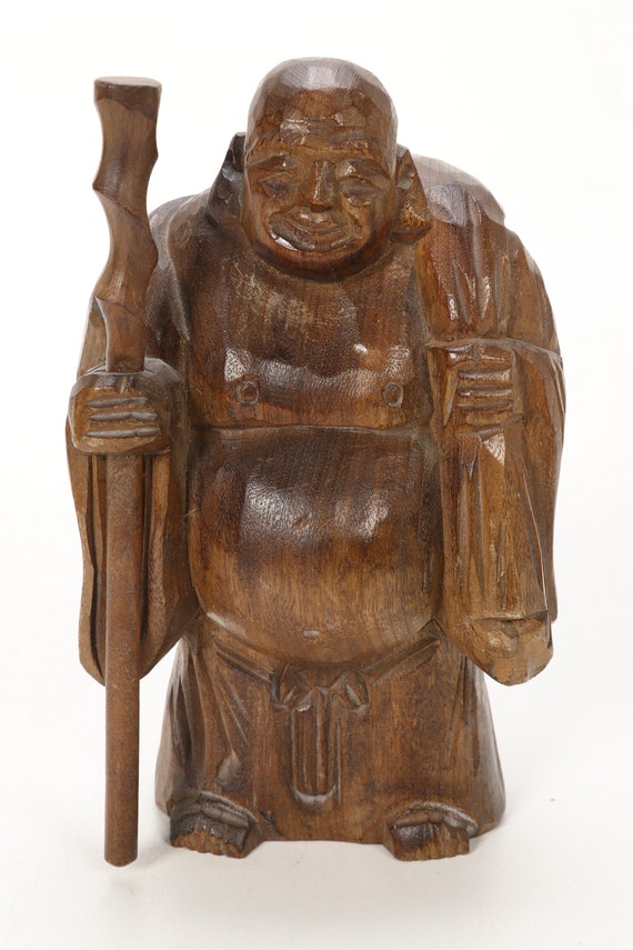 Japanese Style Wooden "Seven Lucky Gods" Figurines with Display Stand