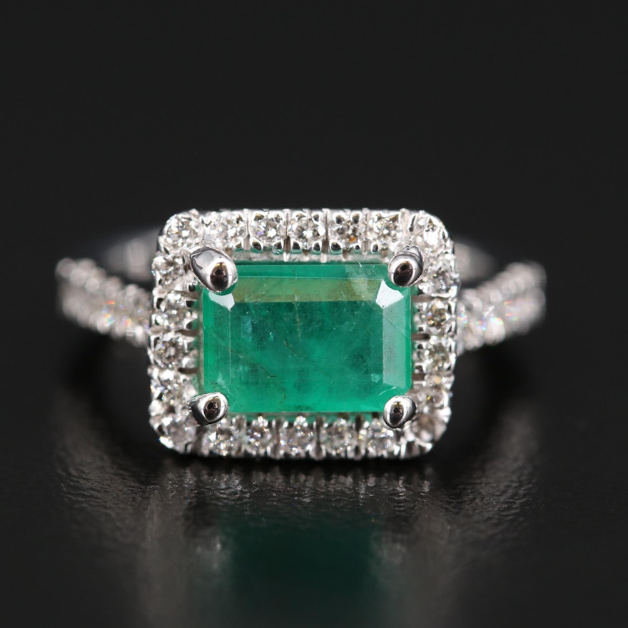 14K 1.54 CT Emerald and Diamond Halo Ring