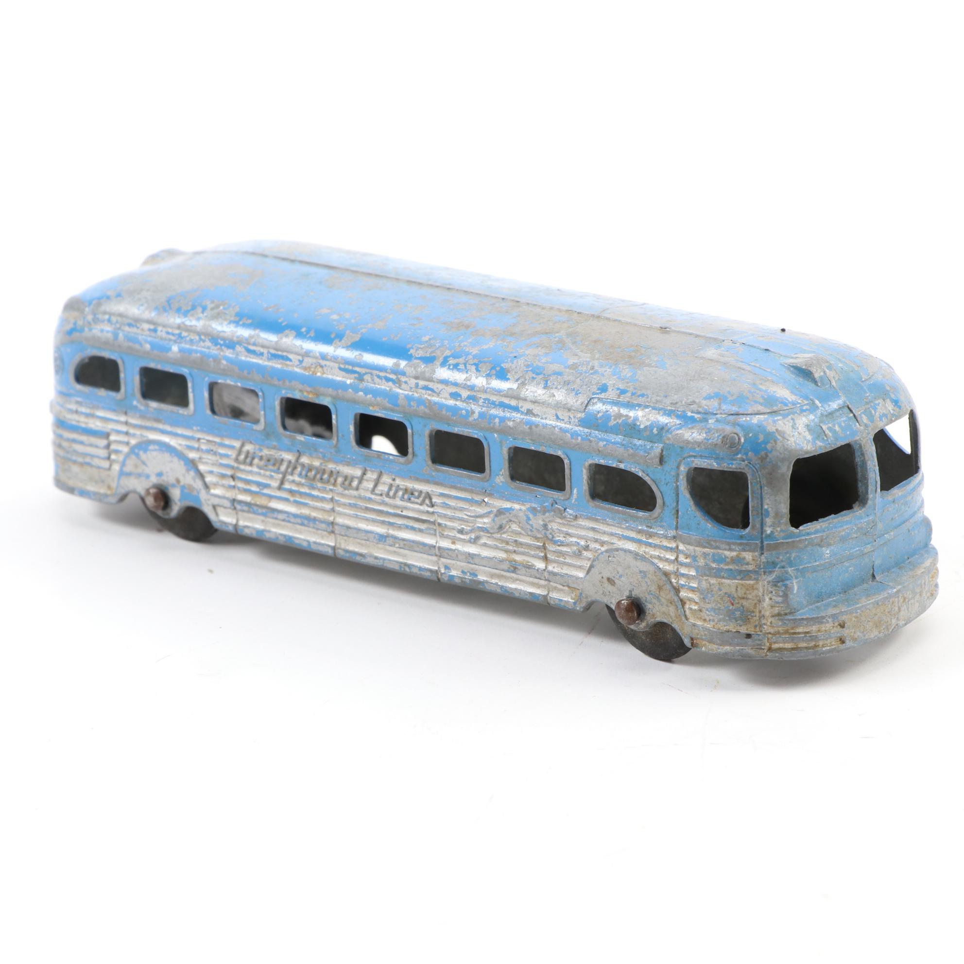 Tootsietoy Cast Metal "Greyhound" Bus and Other Toy Model Cars, circa 1930