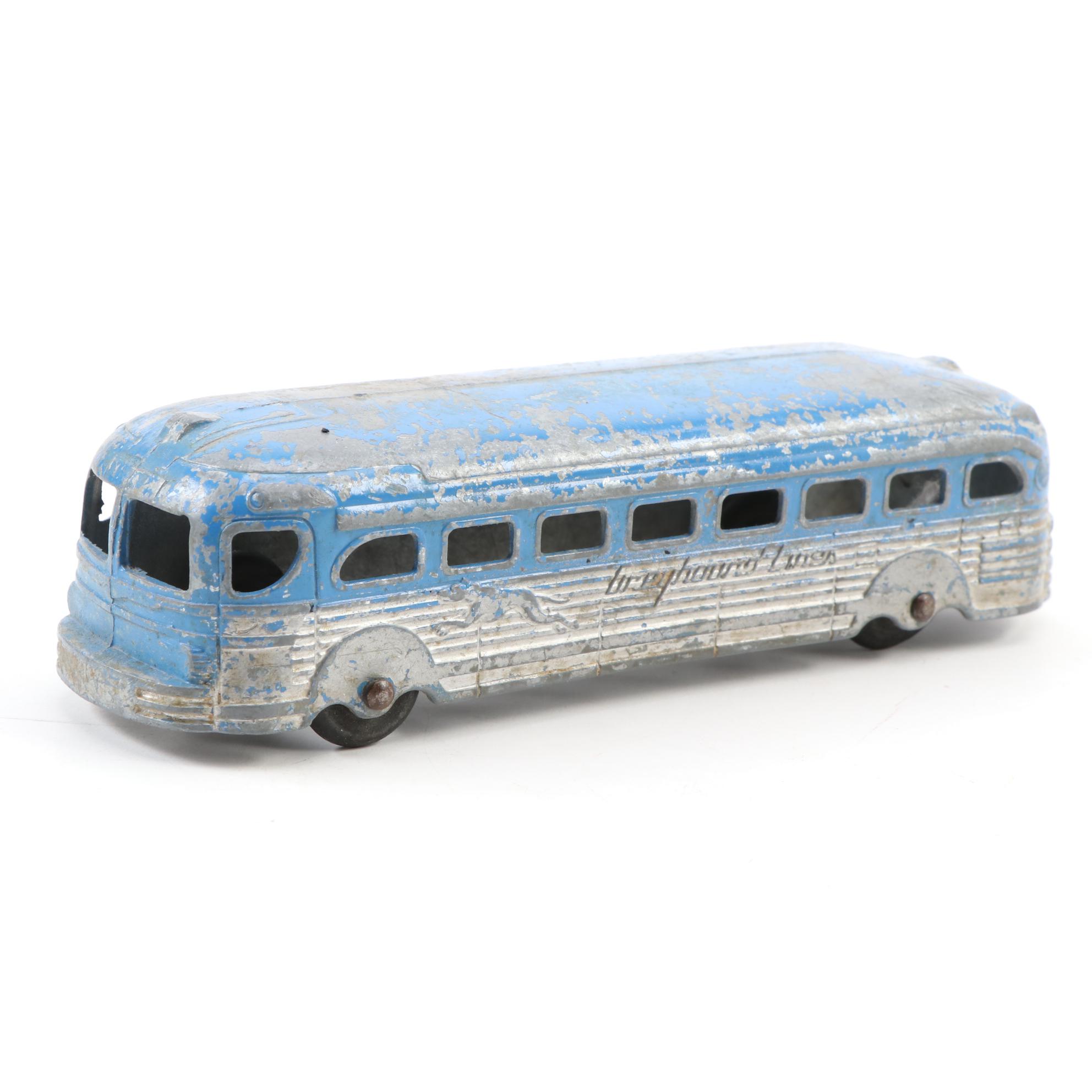 Tootsietoy Cast Metal "Greyhound" Bus and Other Toy Model Cars, circa 1930