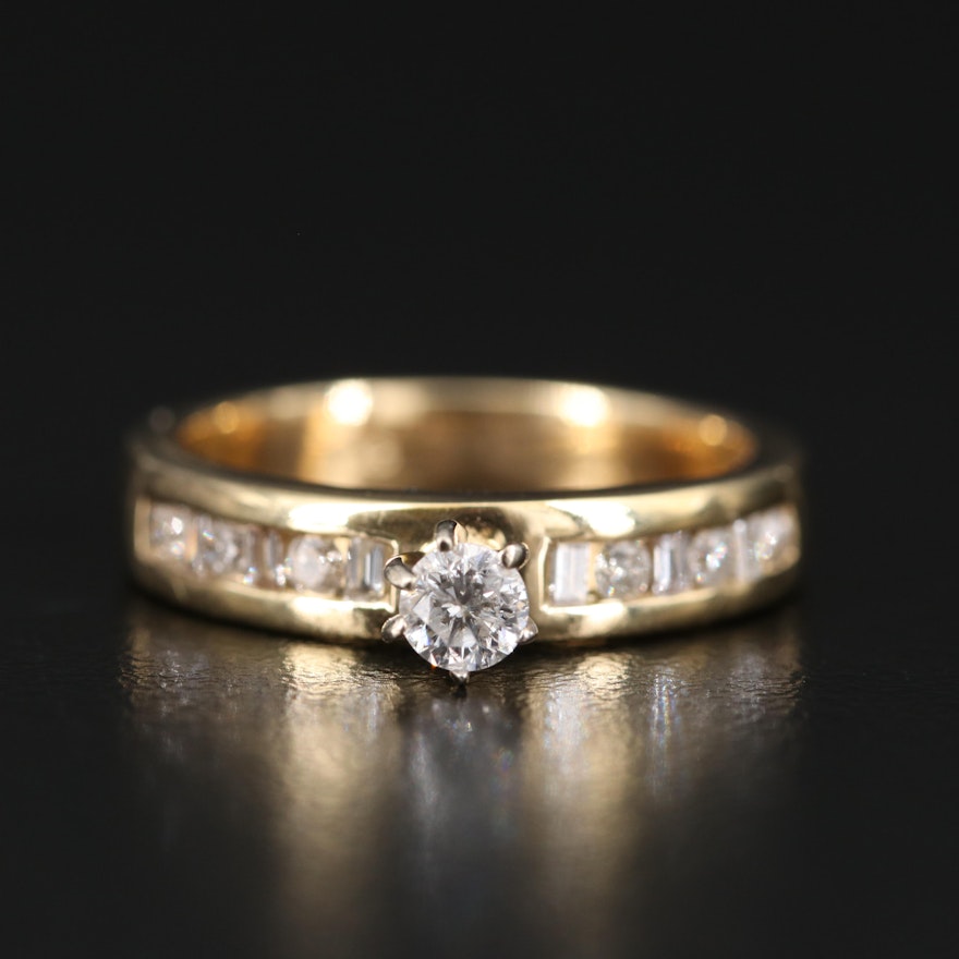 14K Diamond Ring with Channel Shoulders