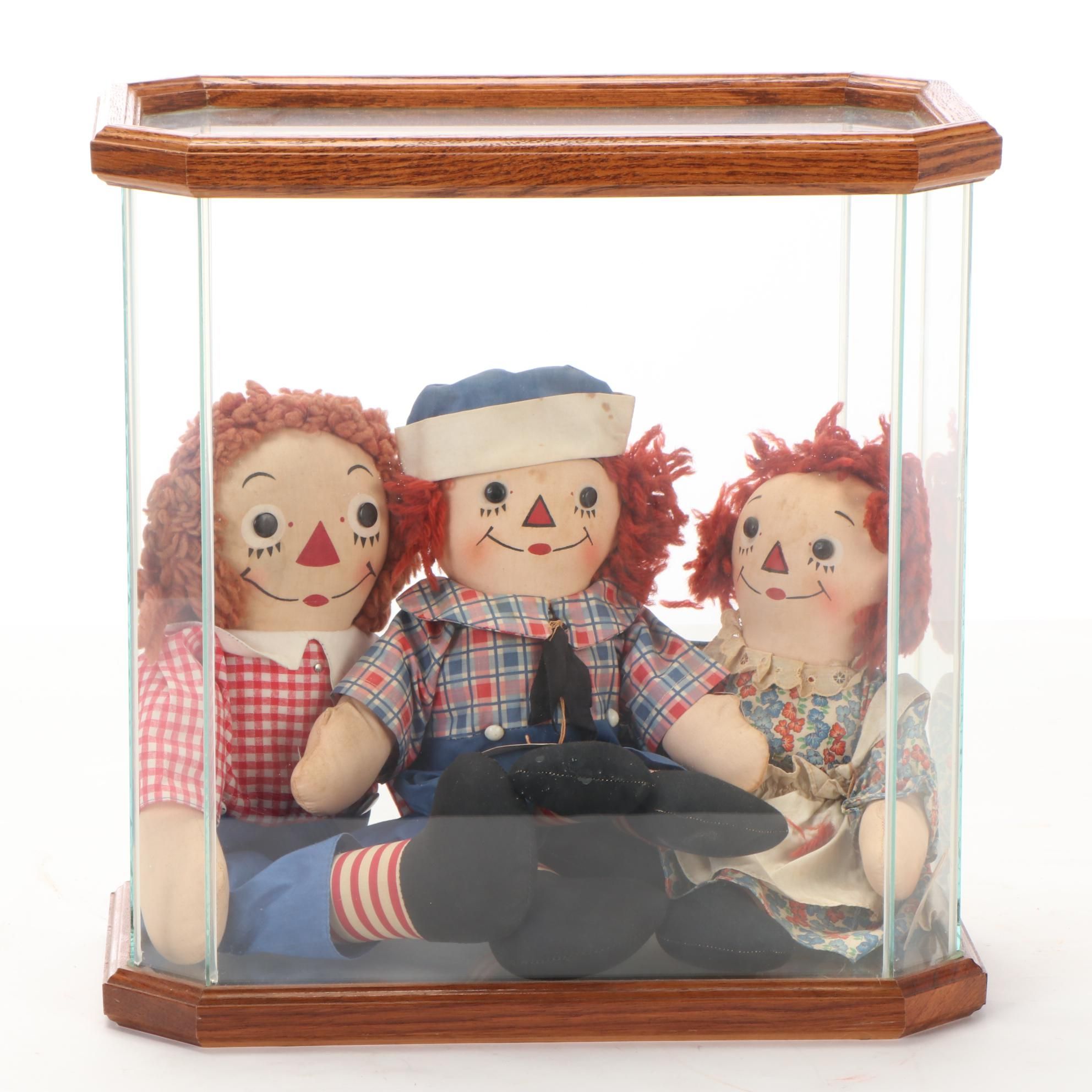 Georgene Novelties "Raggedy Ann and Andy" Awake Asleep Dolls, Mid-20th Century