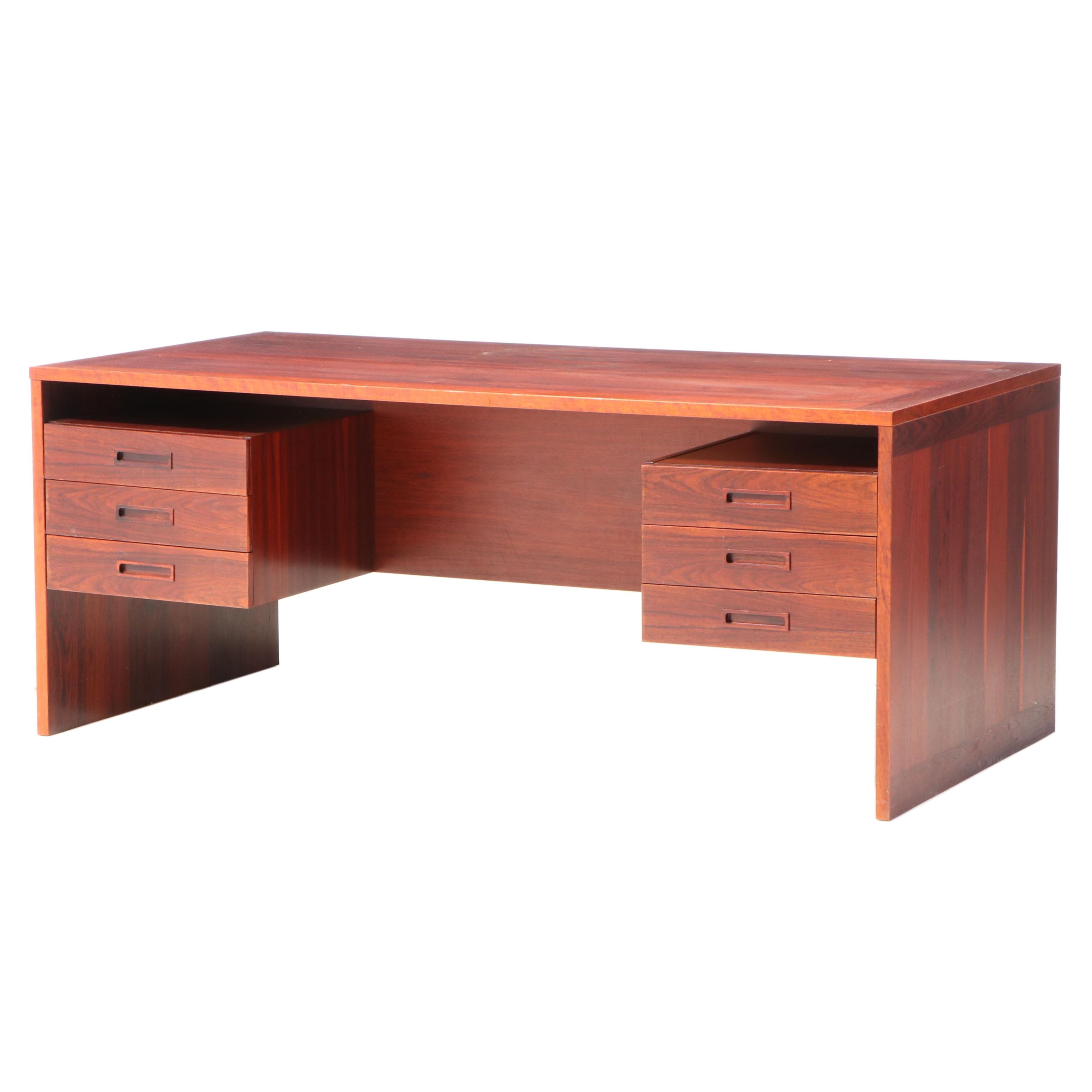 Danish Modern Hardwood Pedestal Desk, Mid-20th Century
