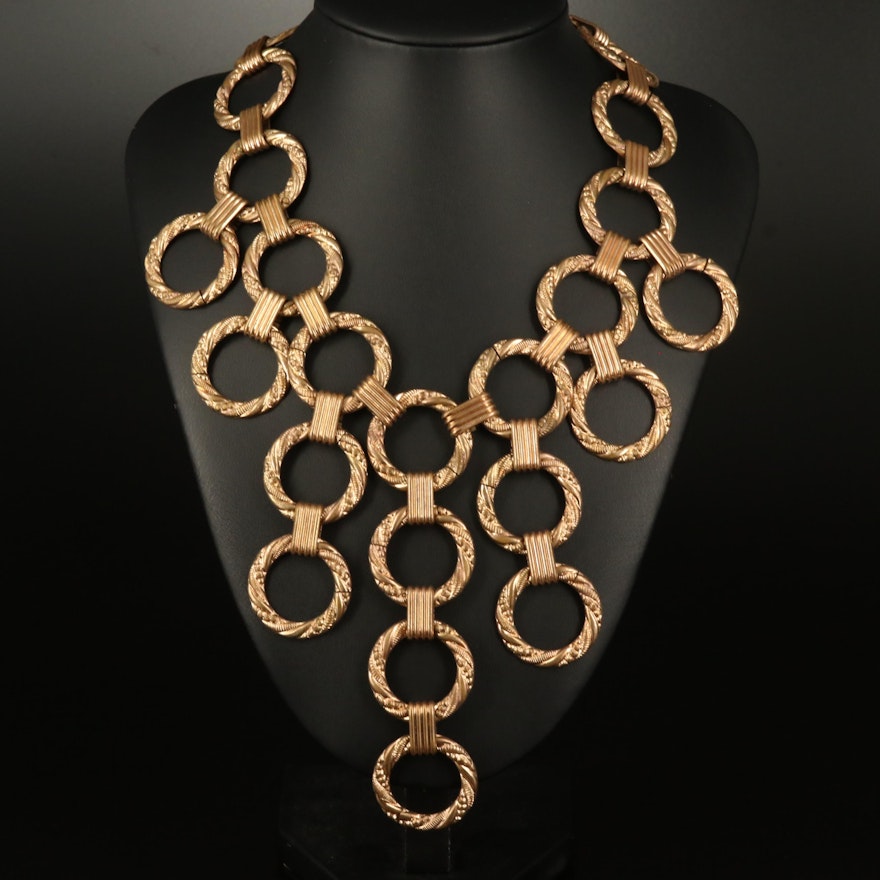 Vintage Twisted Circular Link Bib Necklace
