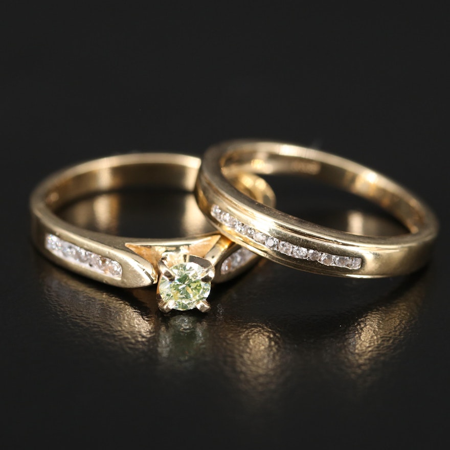 14K Diamond Cathedral Ring and Channel Band