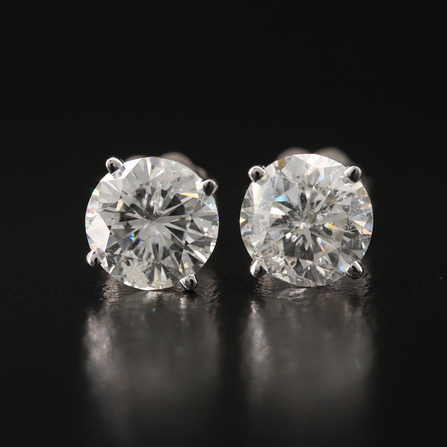 18K 3.04 CTW Diamond Stud Earrings with GIA Report and eReport