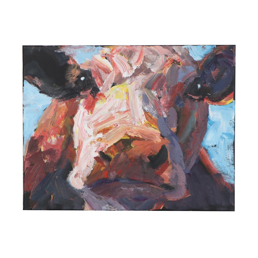 Elle Raines Acrylic Painting of Cow