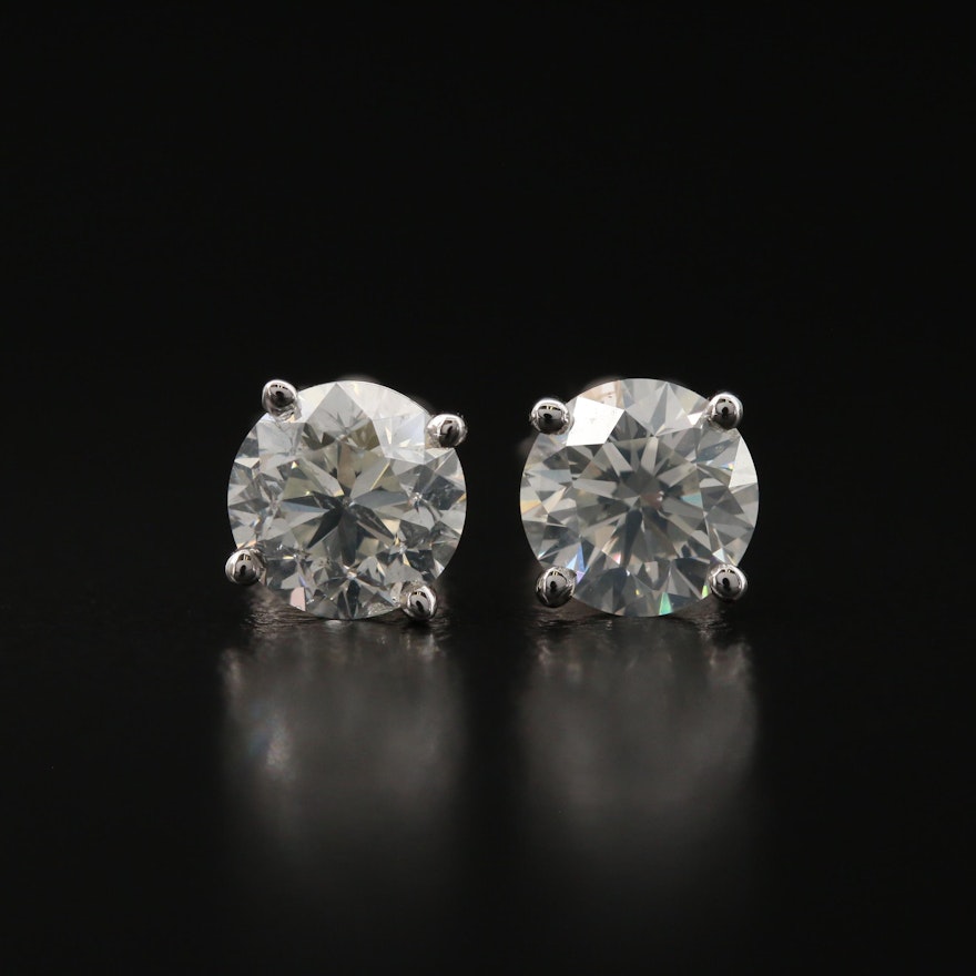 18K 1.71 CTW Diamond Stud Earrings with GIA Diamond Dossier Report and eReport