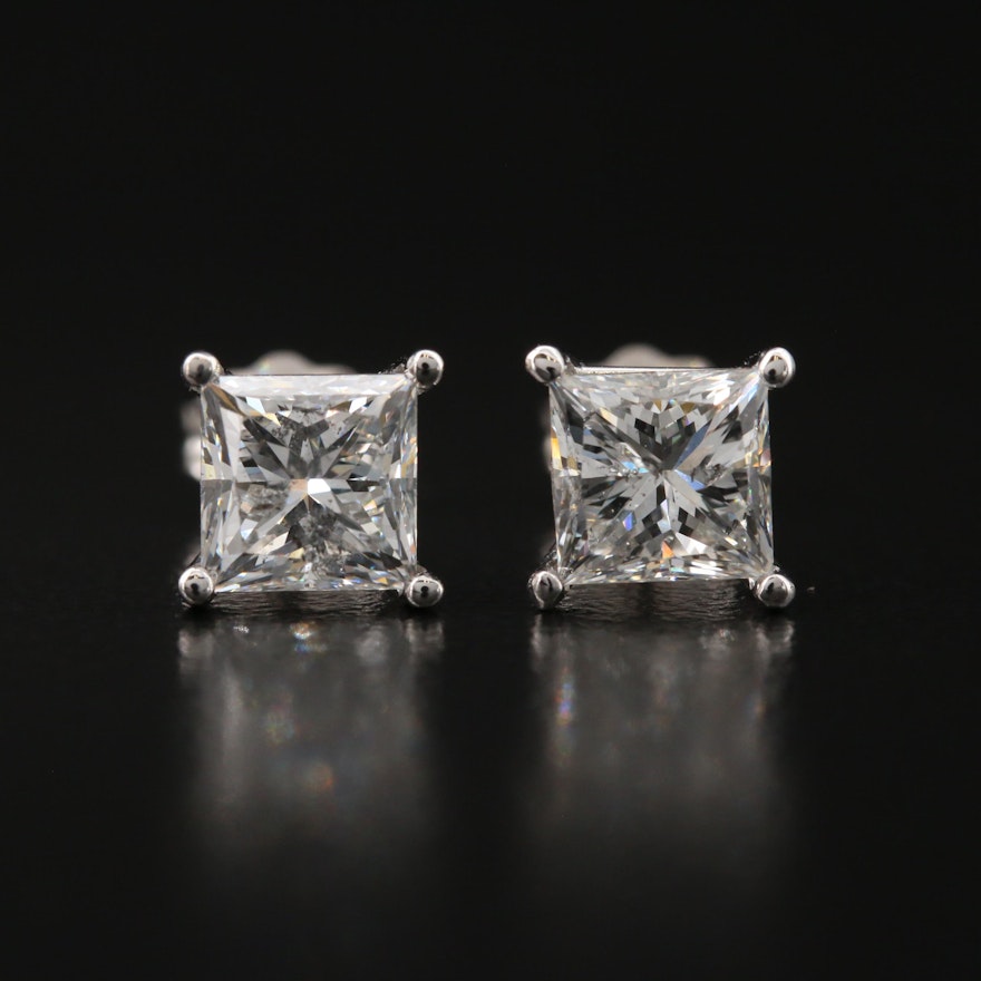 18K 2.10 CTW Diamond Stud Earrings with GIA eReports