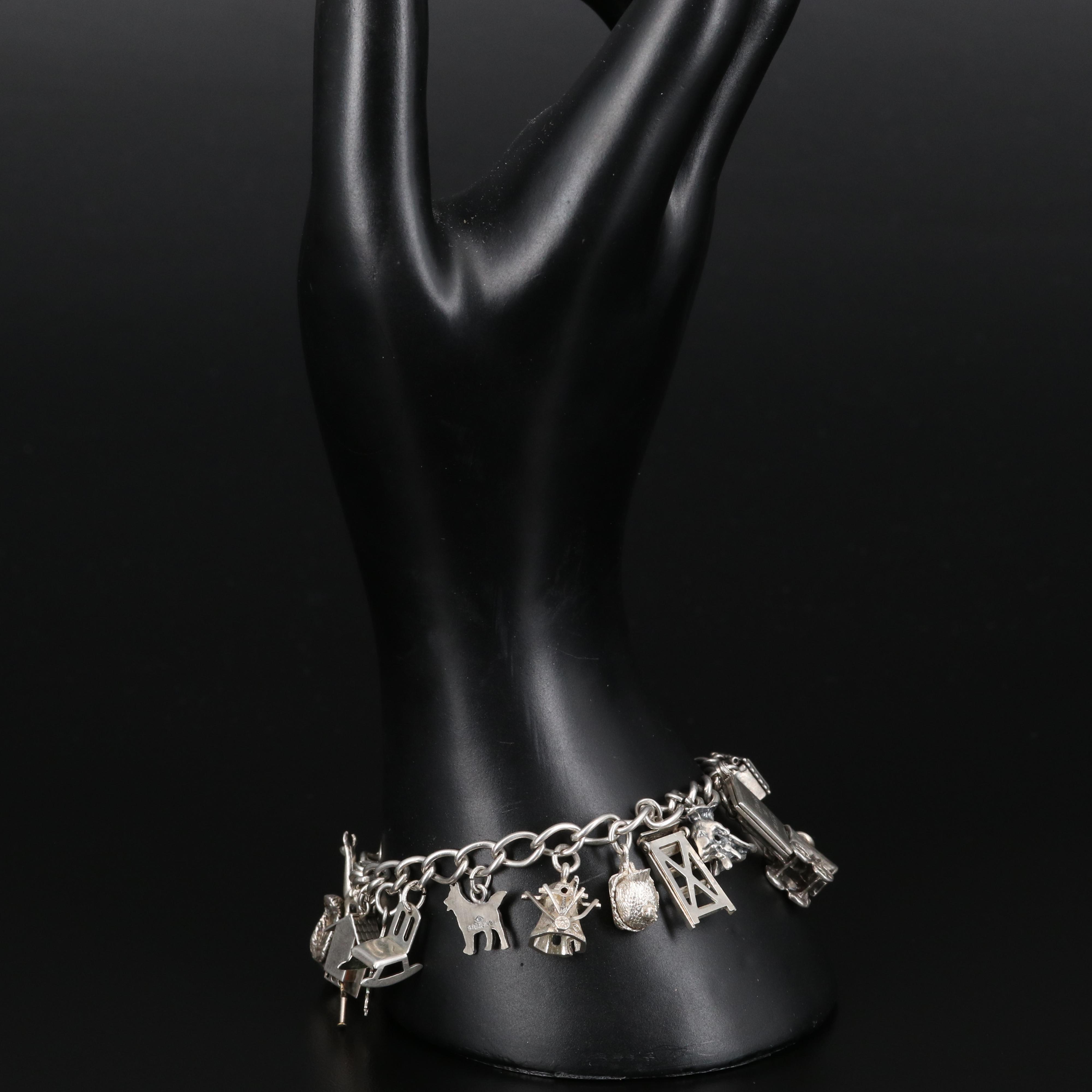 Vintage Sterling Charm Bracelet Including Articulation, Enamel and Turquoise