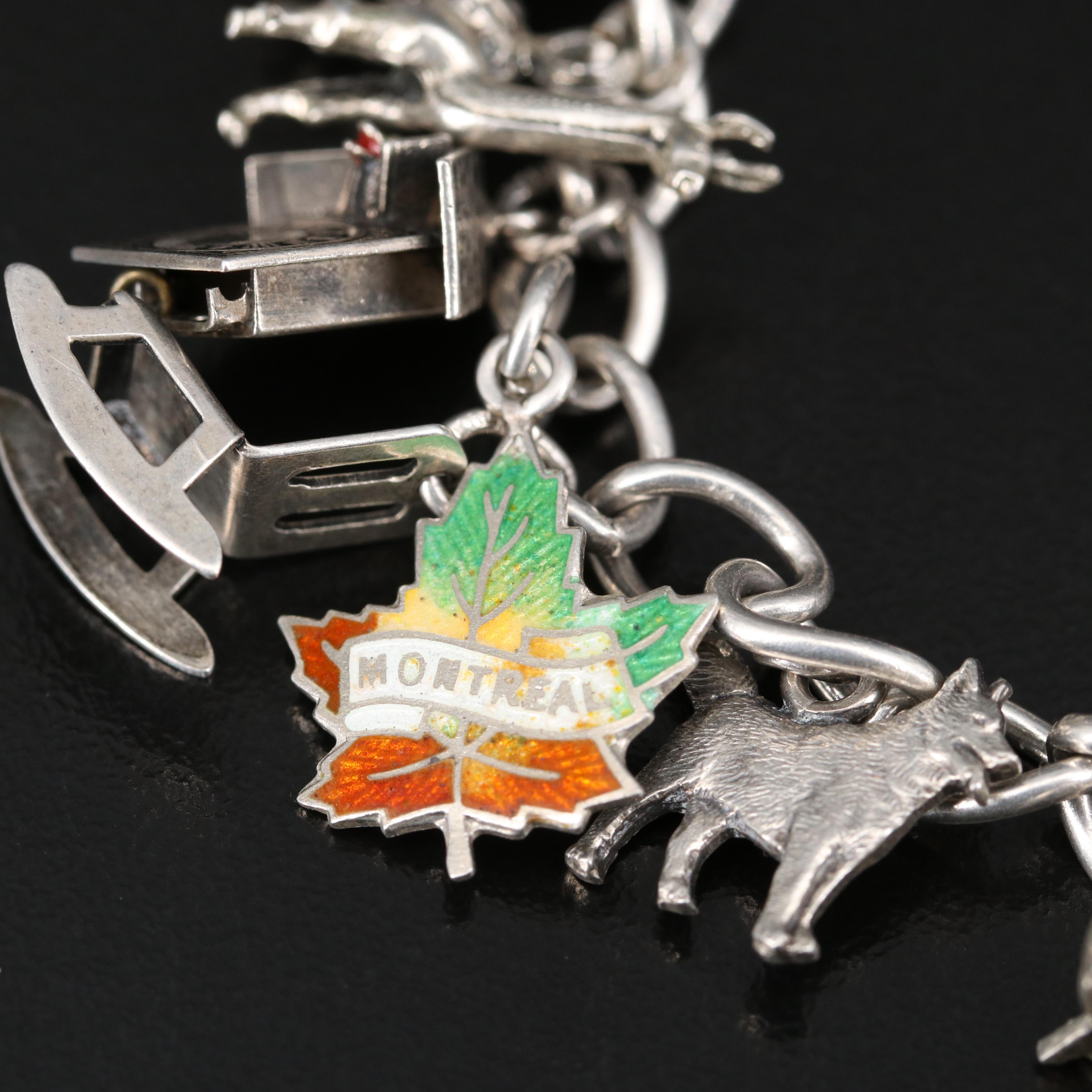 Vintage Sterling Charm Bracelet Including Articulation, Enamel and Turquoise