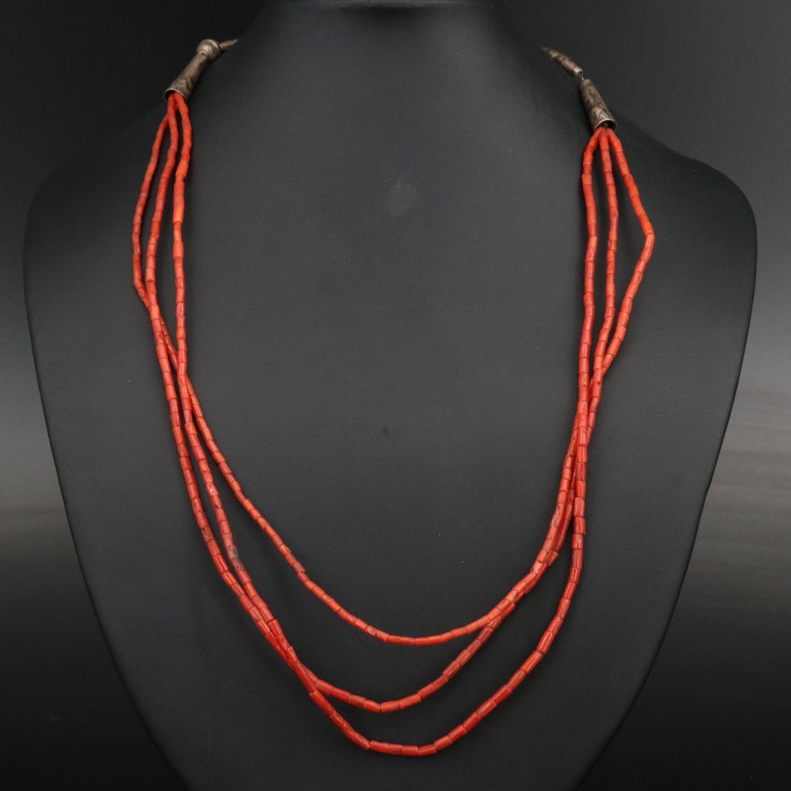 Sterling Silver Beaded Coral Necklace