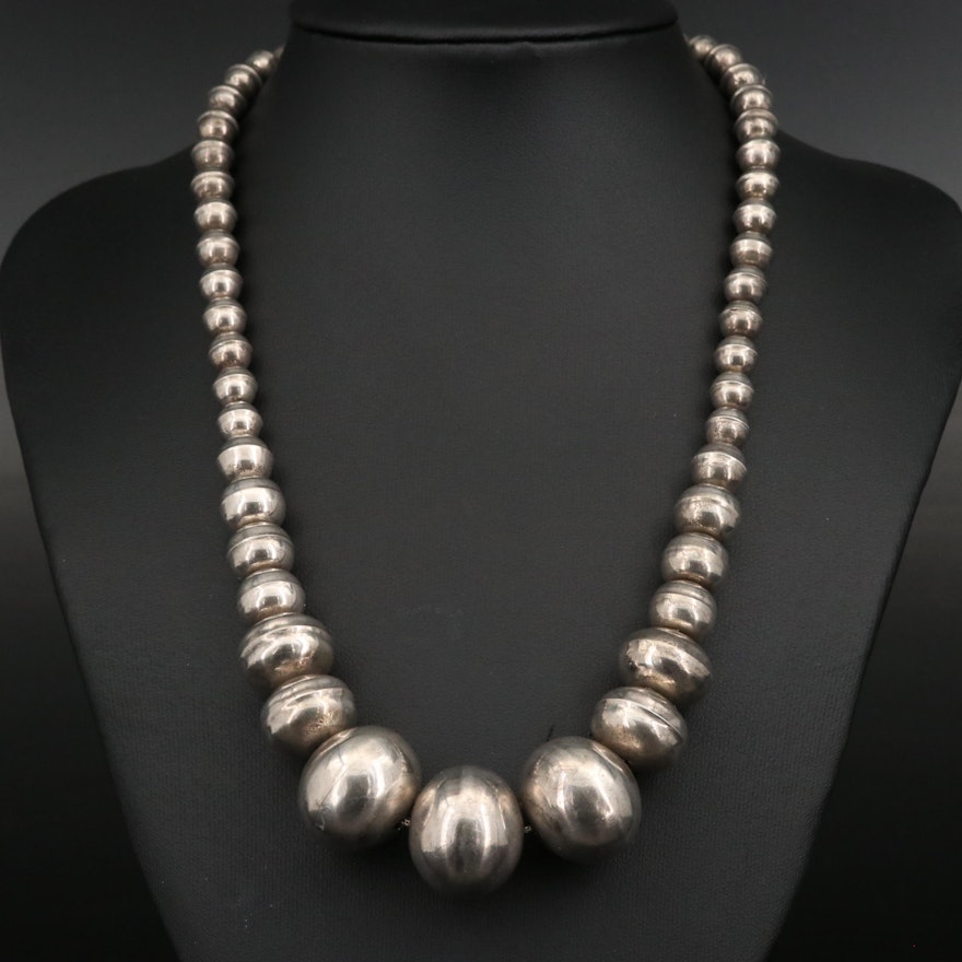 Sterling Silver Graduated Bench Bead Necklace