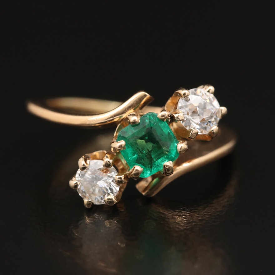18K Emerald and Diamond Bypass Ring