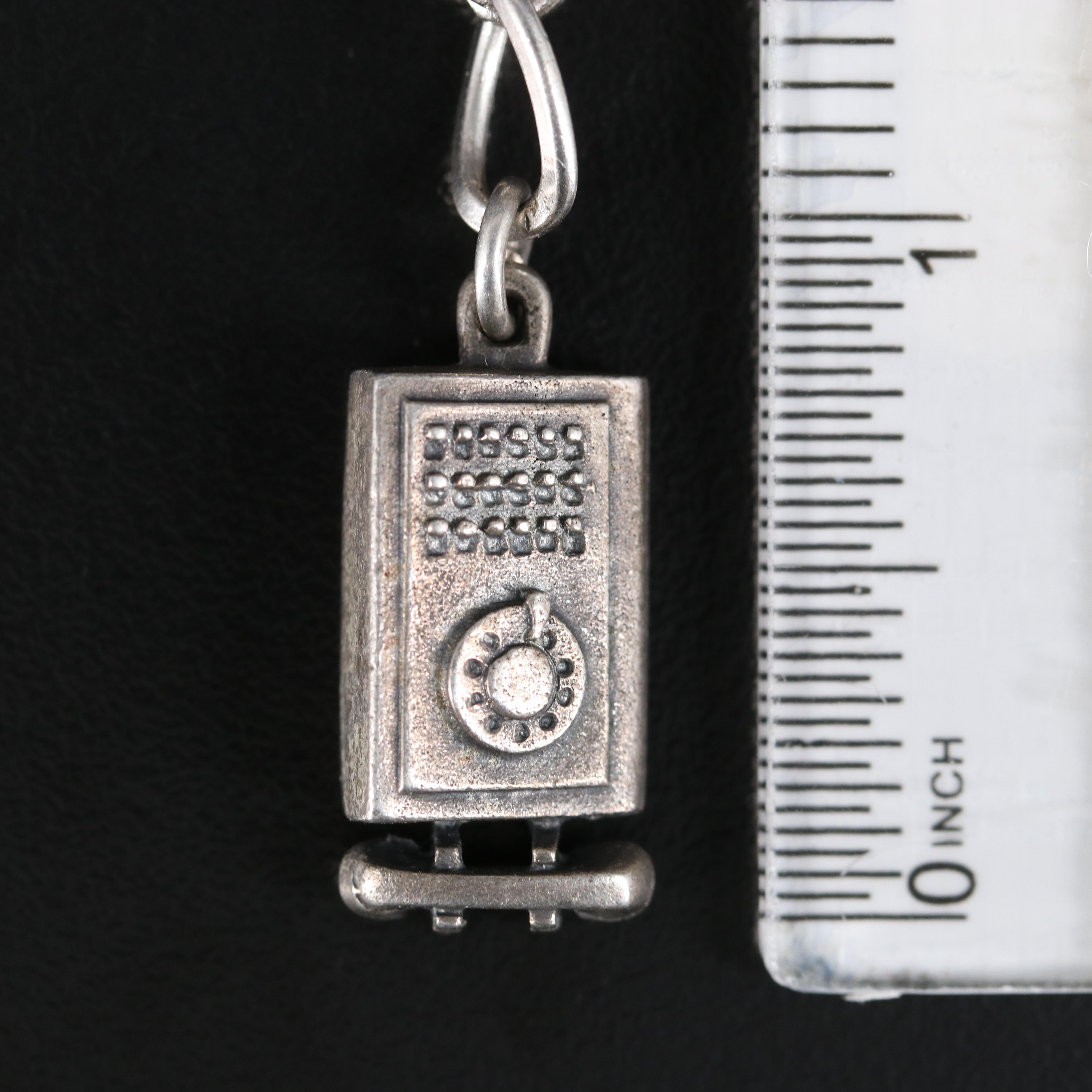 Vintage Sterling Charm Bracelets with Barber Chair and Phone Themed Charms