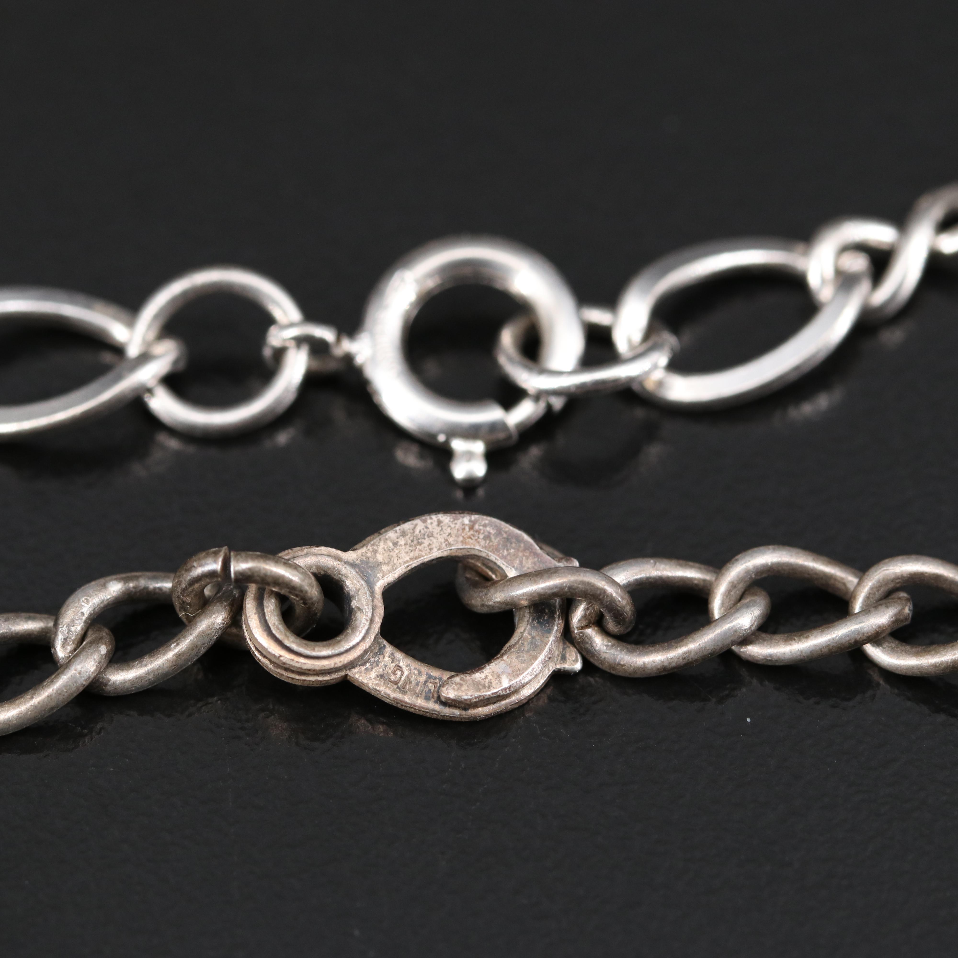 Vintage Sterling Charm Bracelets with Barber Chair and Phone Themed Charms