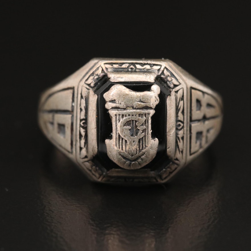 Vintage Josten Sterling Silver Black Onyx 1938 Class Ring