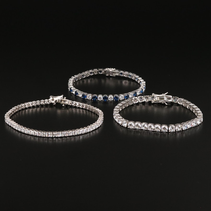 Sterling Silver Cubic Zirconia Line Bracelets