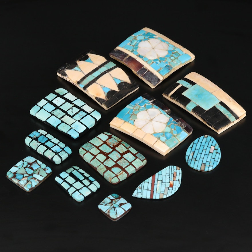 Loose Gemstone Selection Featuring Turquoise, Mother of Pearl and Bone