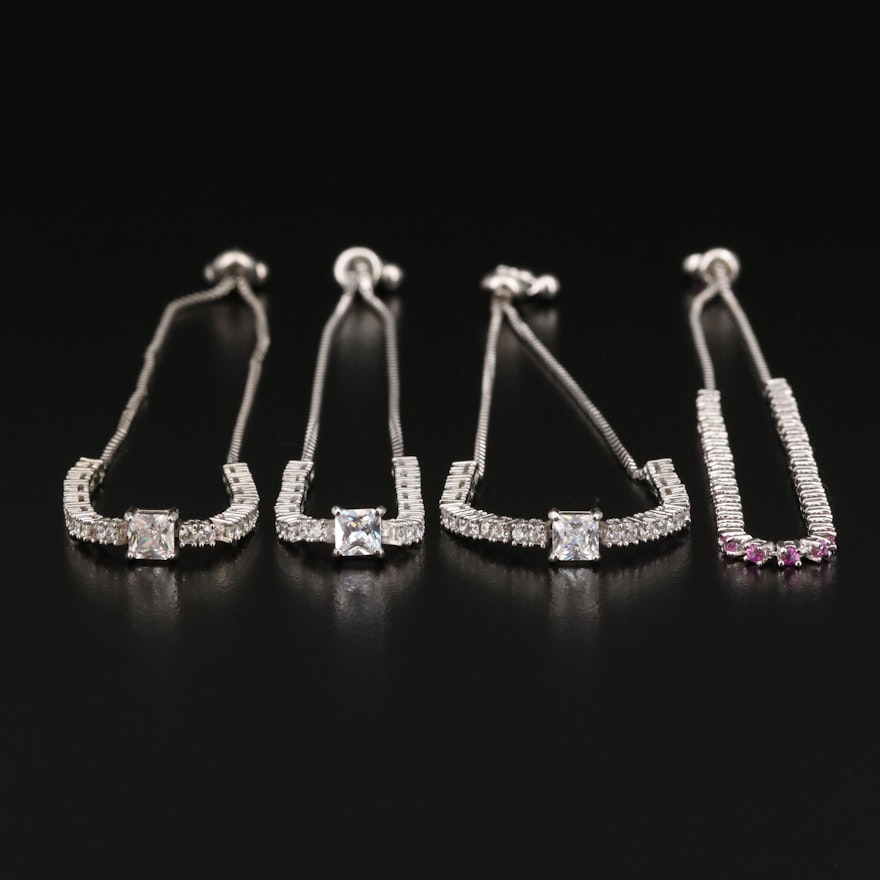 Sterling Bolo Bracelets Featuring Sapphire and Cubic Zirconia Accents