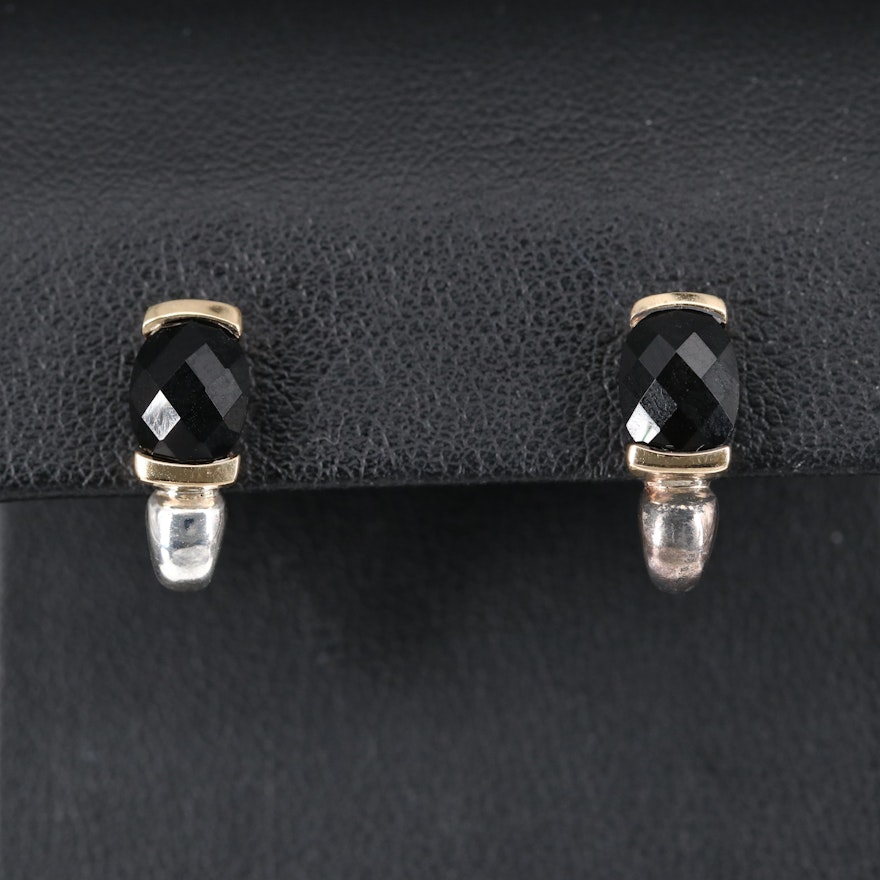 970 Silver Black Onyx J-Hoop Earrings with 18K Accents