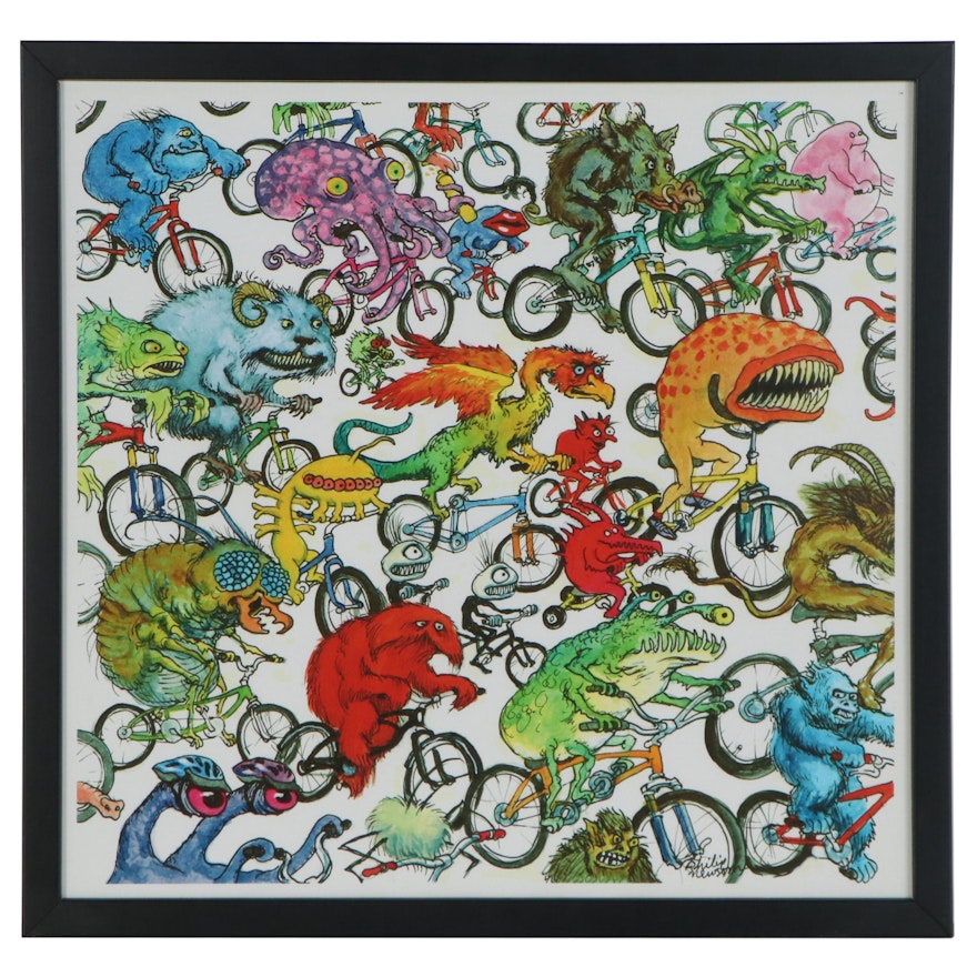 Giclée after Philip Newsom Children's Illustration of Cycling Monsters