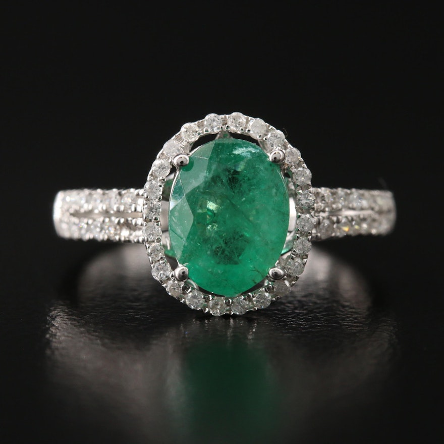 14K 1.50 CTW Emerald and Diamond Halo Ring