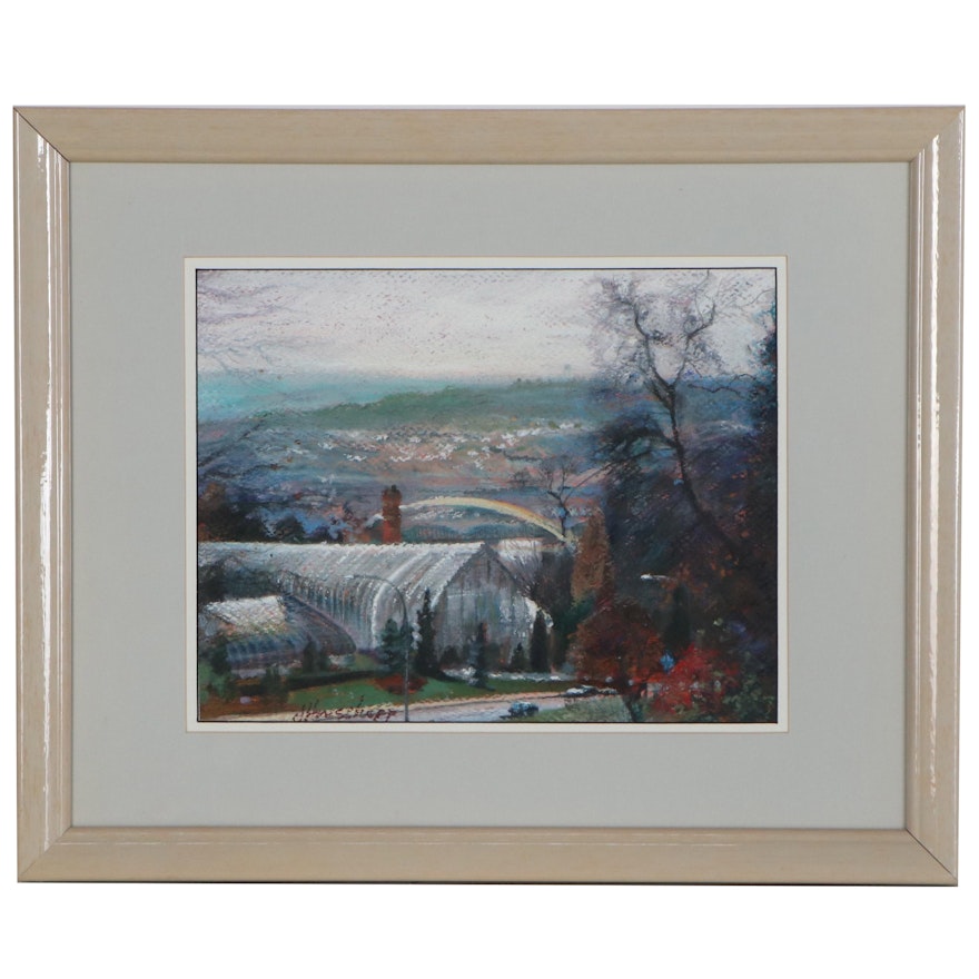 Joanne Honschapp Pastel Landscape Drawing of Cincinnati, Late 20th Century