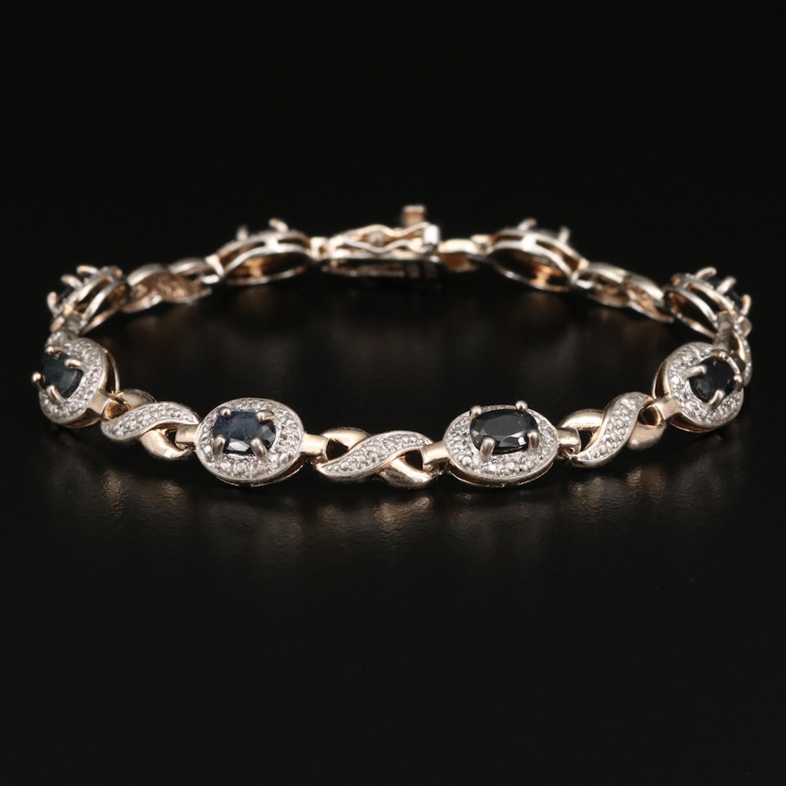 Sterling Silver Corundum and Diamond Link Bracelet