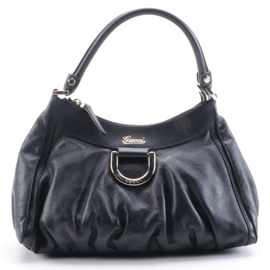 Gucci D-Ring Black Leather Hobo Bag