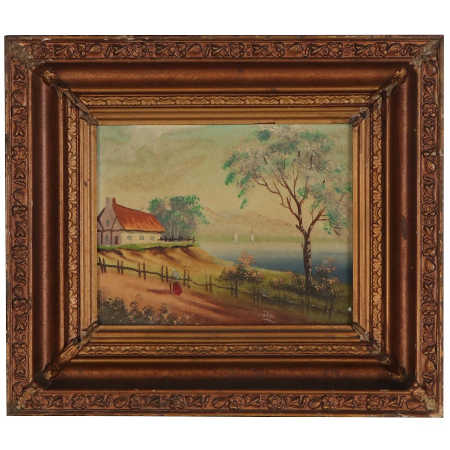 Oil Painting of Coastal Landscape, Early-Mid-20th Century