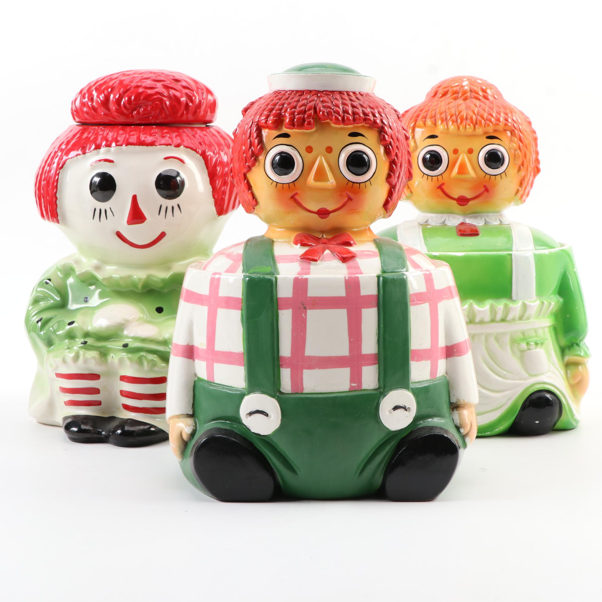 Raggedy Ann and Raggedy Andy Inspired Ceramic Cookie Jars