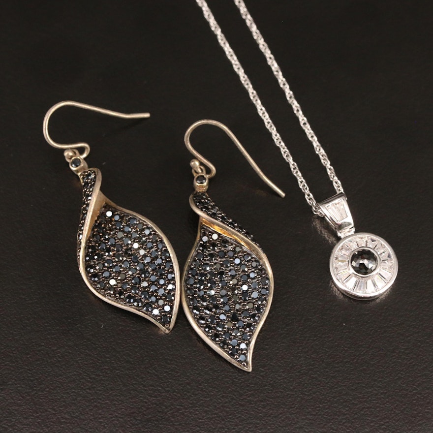 Stauer Sterling Diamond and Cubic Zirconia Necklace and Earrings