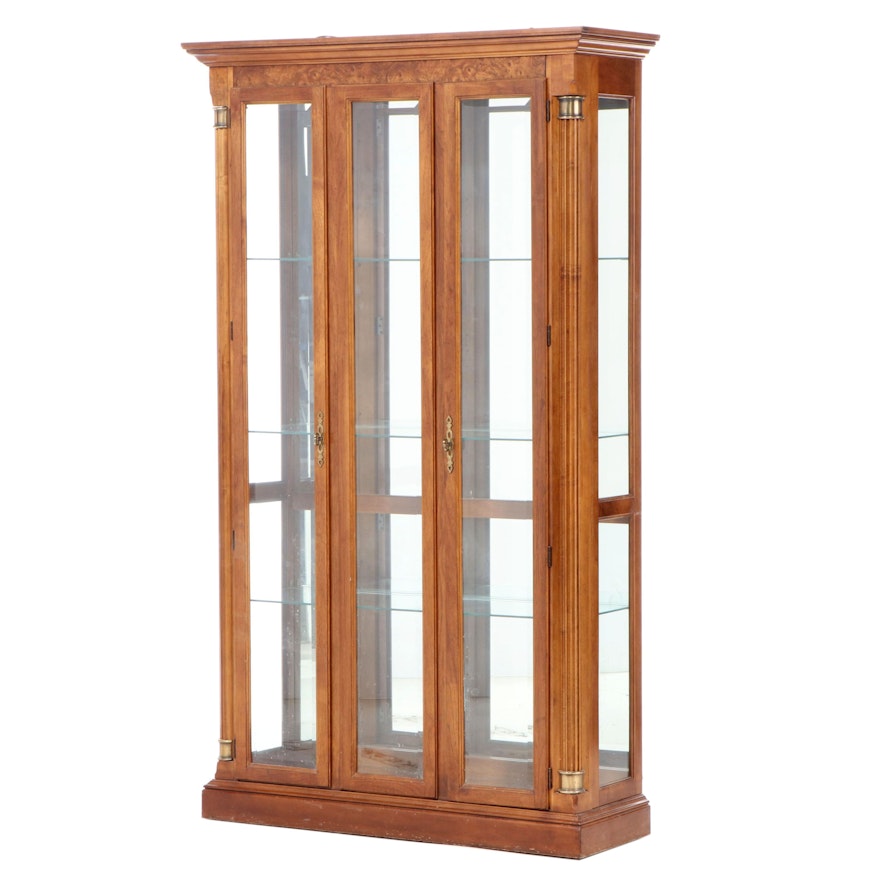 Neoclassical Style Walnut and Burl Walnut Display Cabinet