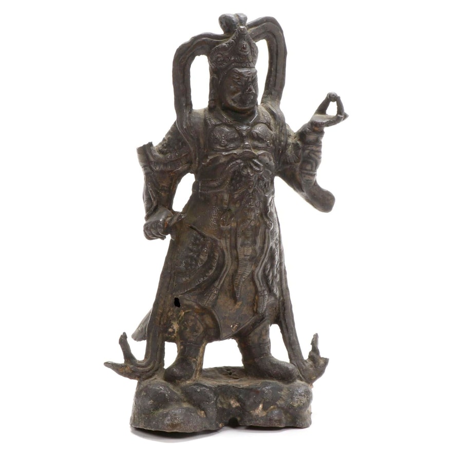 Chinese Cast Bronze Sculpture of a Guardian King