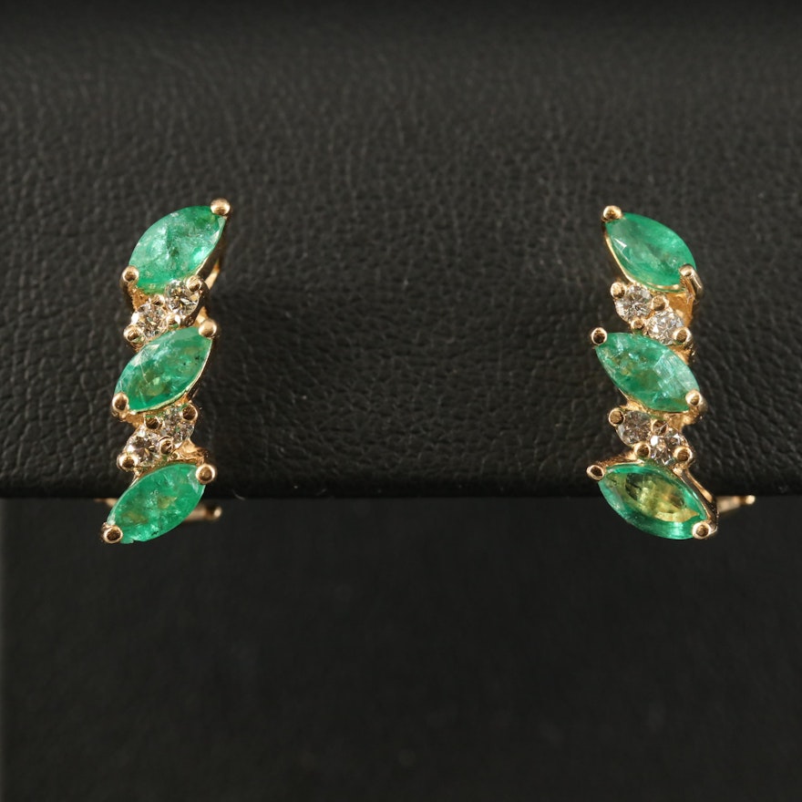 14K Emerald and Diamond Earrings