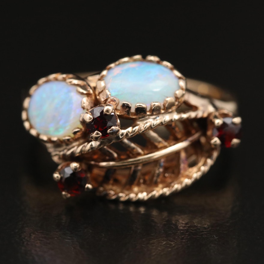 14K Opal and Garnet Foliate Ring