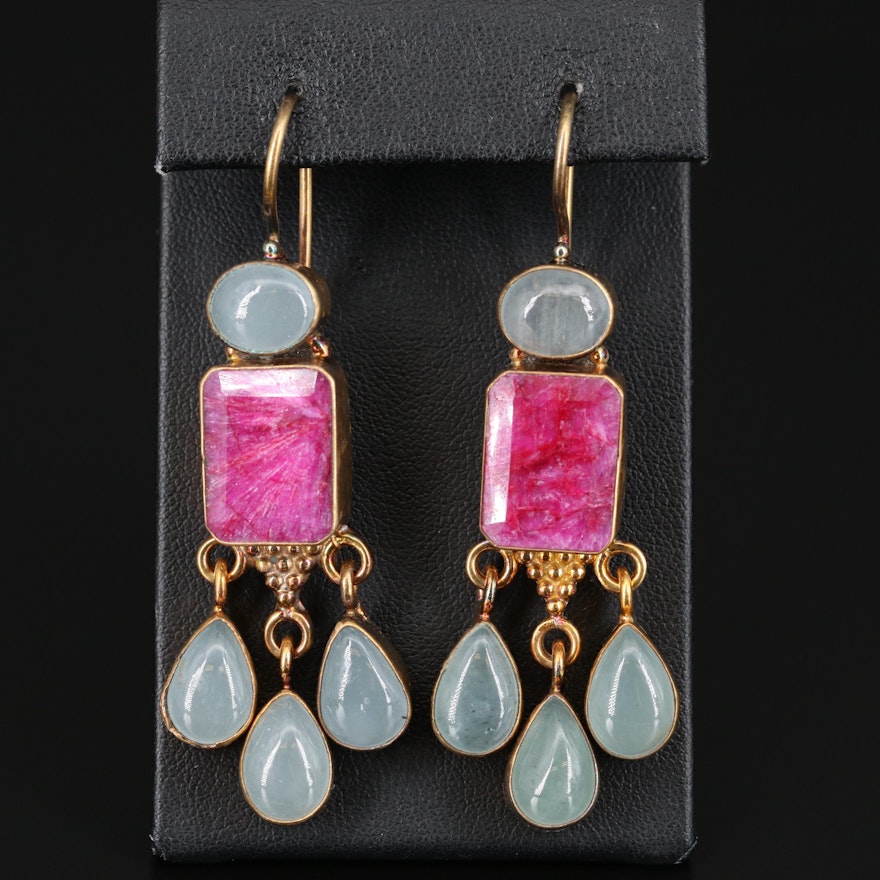 Sillimanite and Aquamarine Dangle Earrings