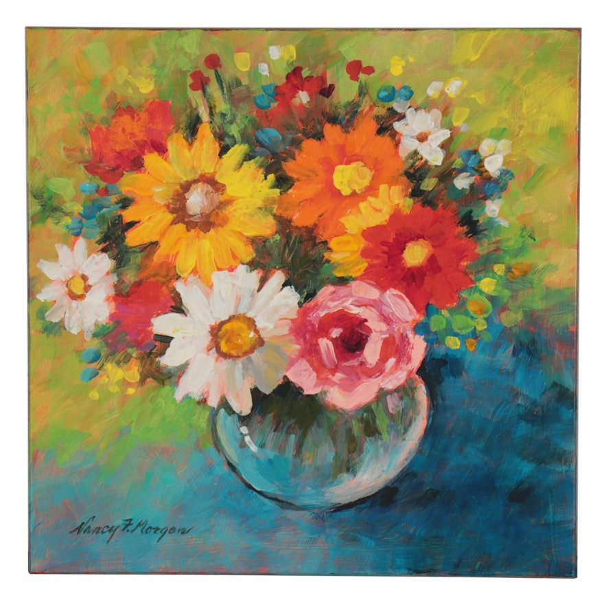 Nancy F. Morgan Floral Acrylic Still Life "Technicolor," 21st Century
