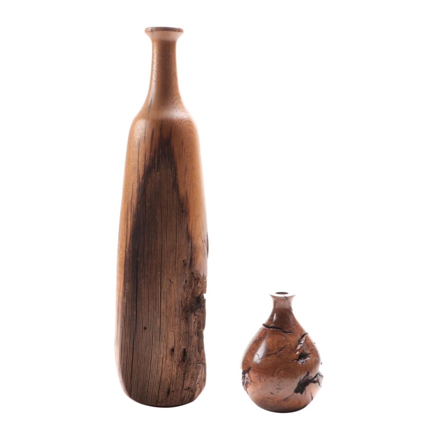 Turned Wood and Burl Wood Vases, Contemporary