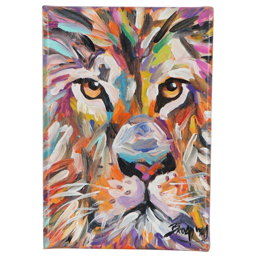 Marc Broadway Acrylic Painting of a Lion, 21st Century