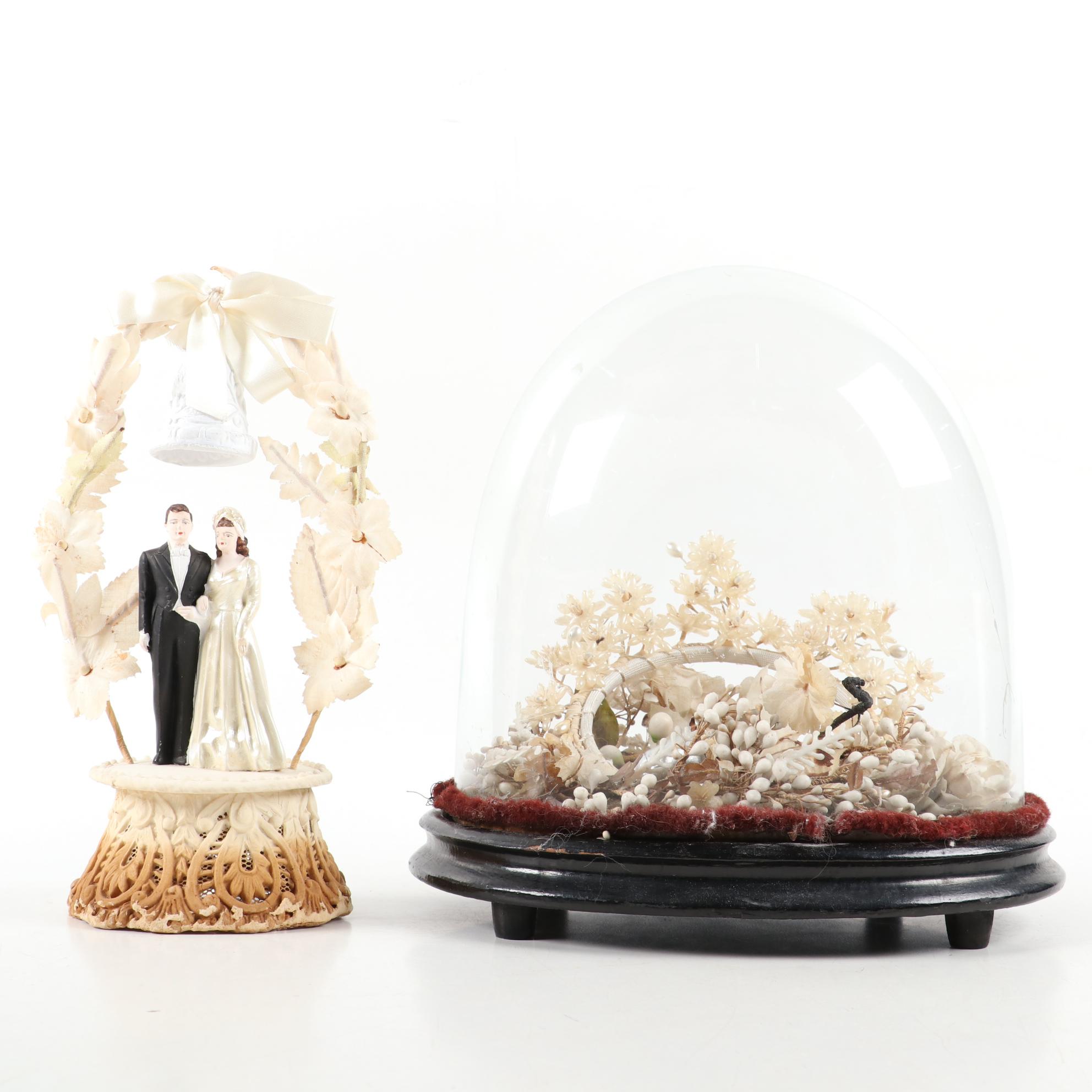 Victorian French Bridal Dome and Art Deco Wedding Cake Topper