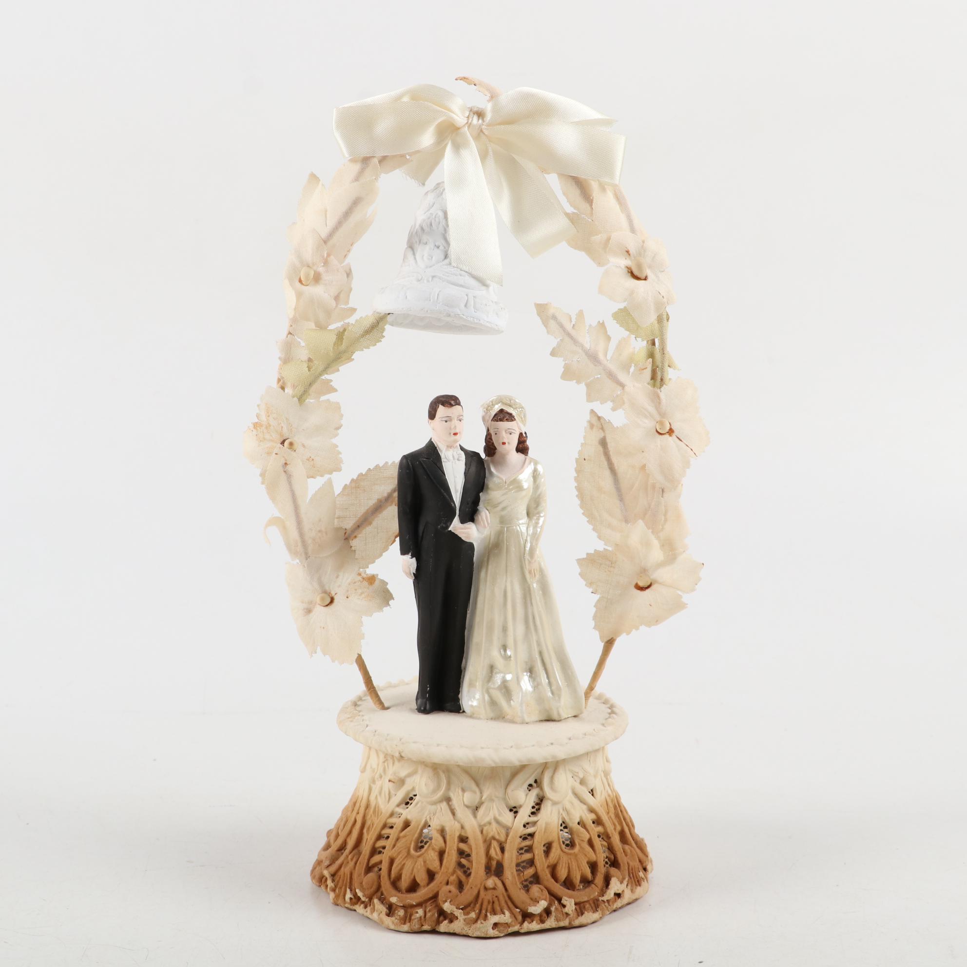 Victorian French Bridal Dome and Art Deco Wedding Cake Topper