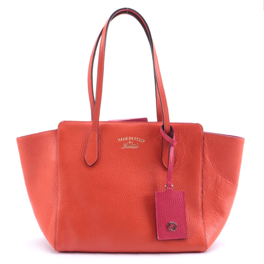 Gucci Swing Tote in Orange and Pink Grained Calfskin Leather